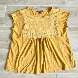 Gloria Vanderbilt Plus Size Top Mustard Yellow Embroidered Blouse